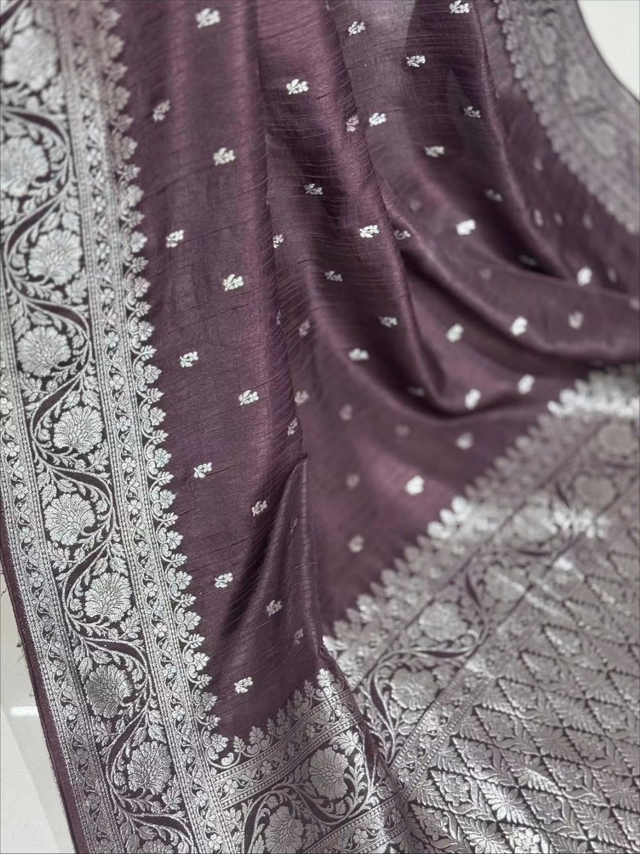 Banaras tussar silk sarees with allover weaving and unstitched blouse