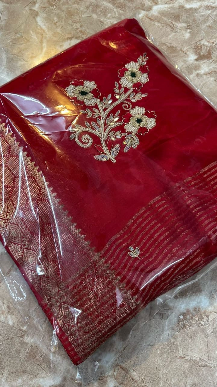 Banaras crepe silk sarees with handwork