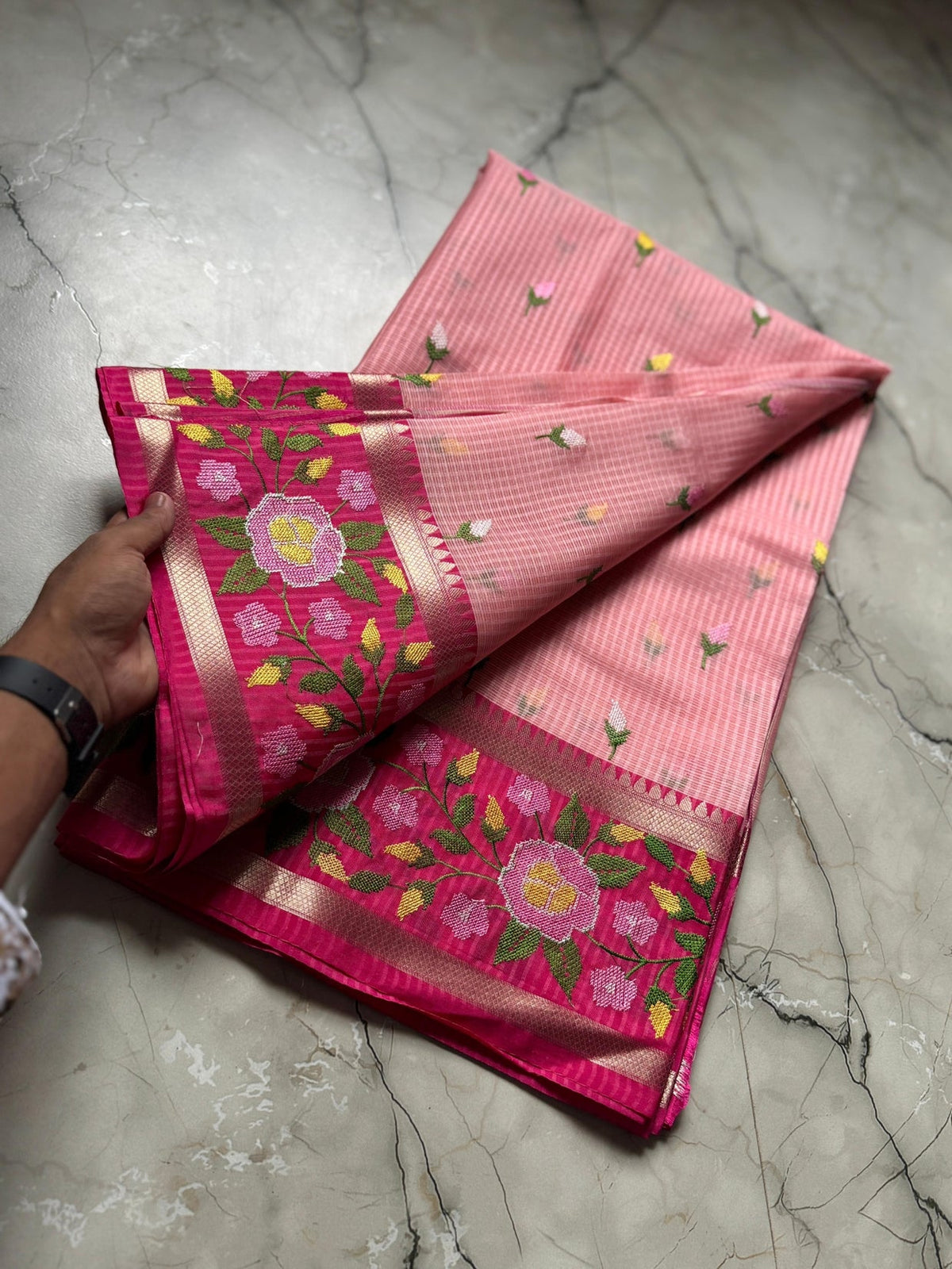 Vintage banaras kota sarees with petit point work allover and gap borders