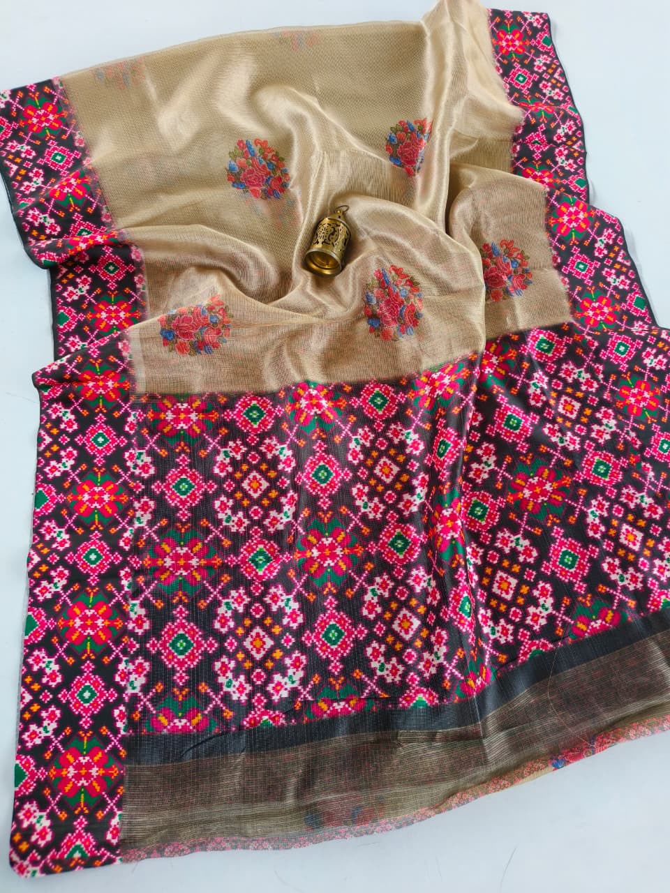 Exclusive tissue silk sarees with patola borders pallu and blouse