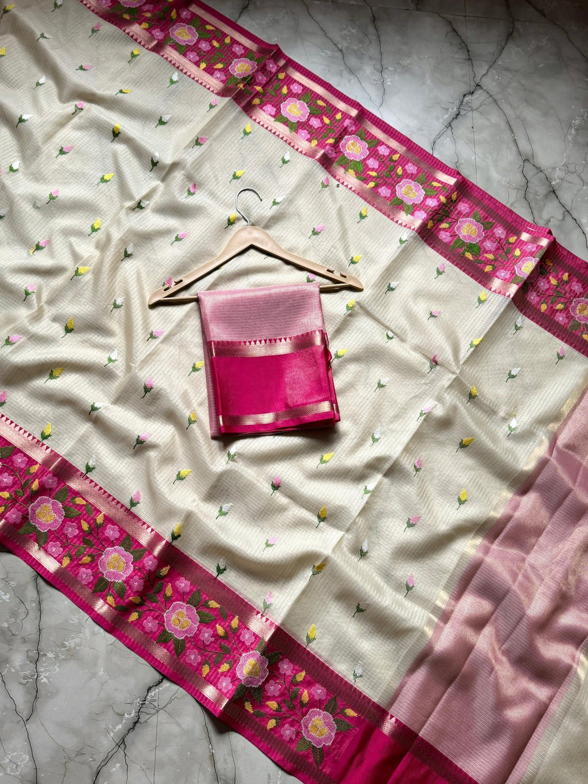 Vintage banaras kota sarees with petit point work allover and gap borders