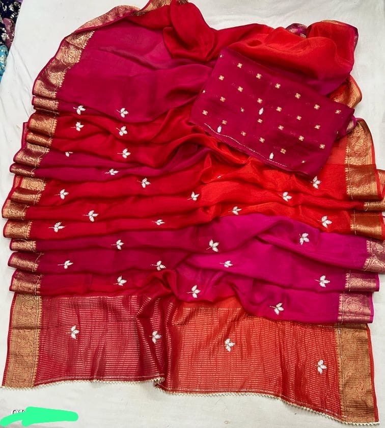 Banaras shaded crepe silk sarees with handwork allover