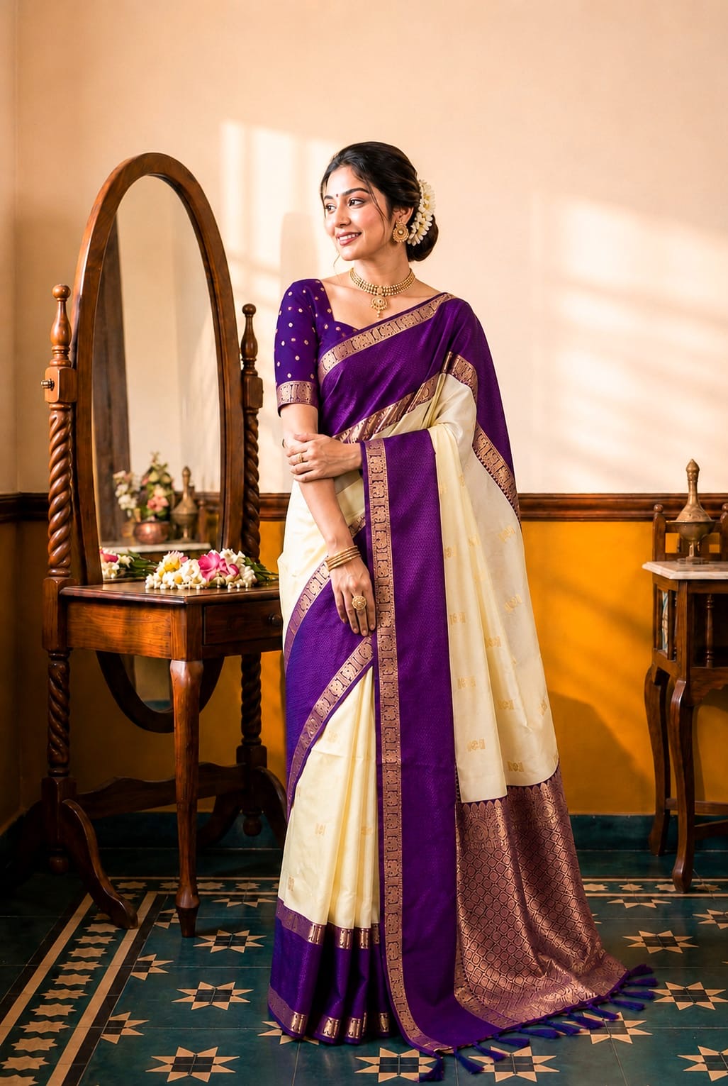 Banaras vintage soft silk saree with rich gap borders weaving allover and blouse