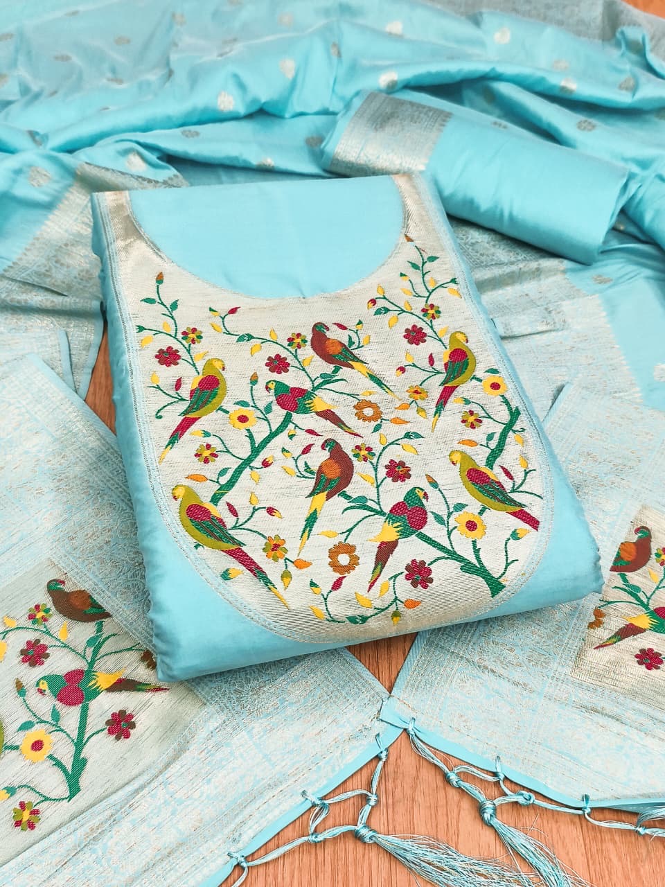 Fancy paithani 3 piece unstitched dress materials