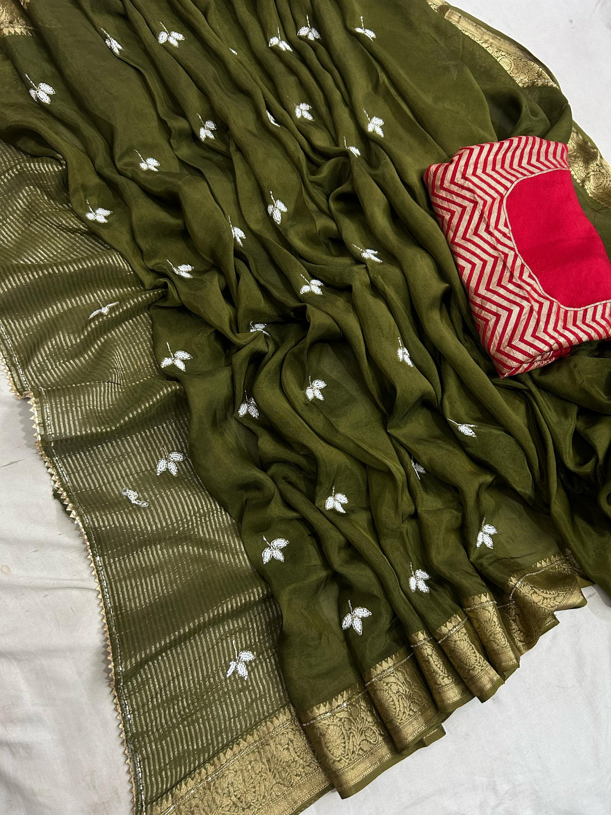 Banaras crepe silk sarees with handwork and rich blouse