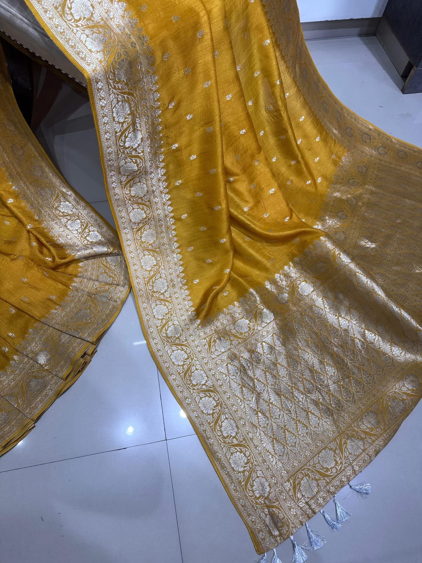 Banaras tussar silk sarees with allover weaving and unstitched blouse