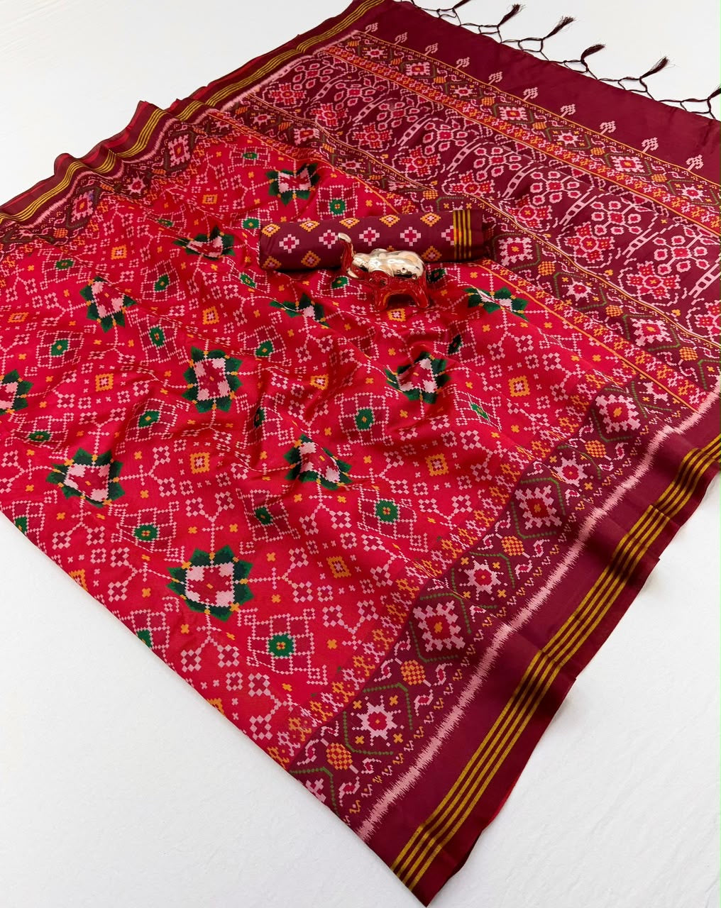 Fancy patan patola printed ikkat silk sarees