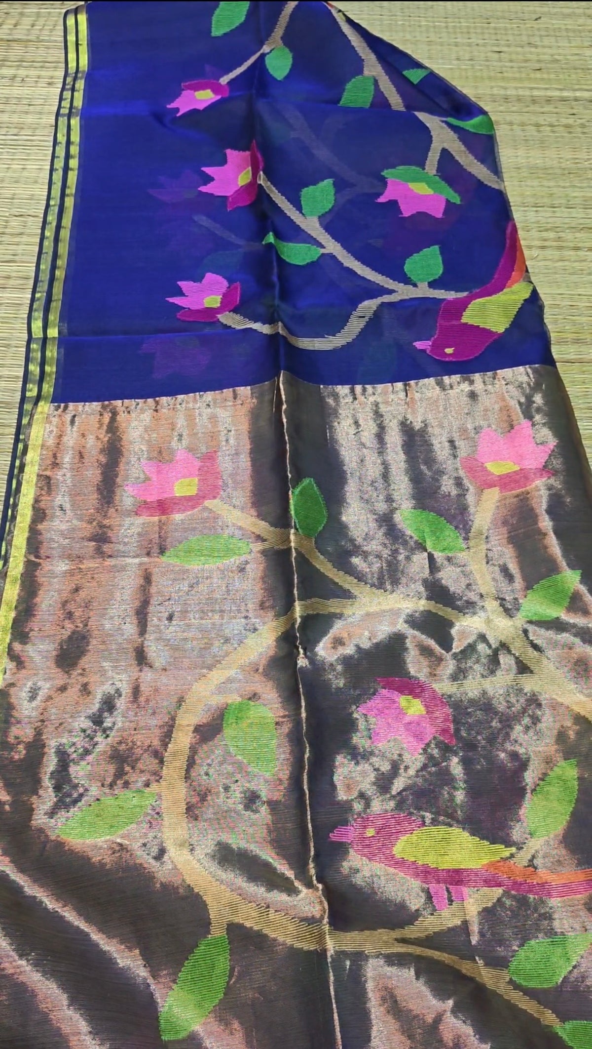 Pure muslin jamdani silk sarees with allover weaving paithani pallu