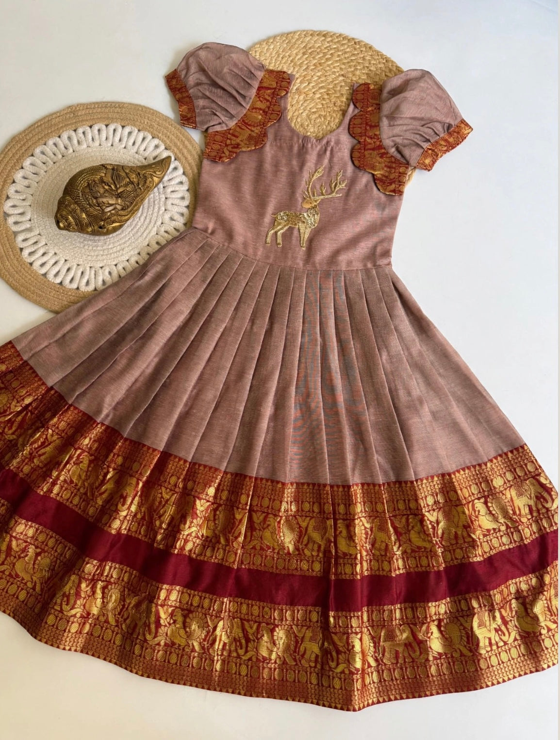 Narayanpet silk cotton fully stitched dresses with handwork (1-16 years)