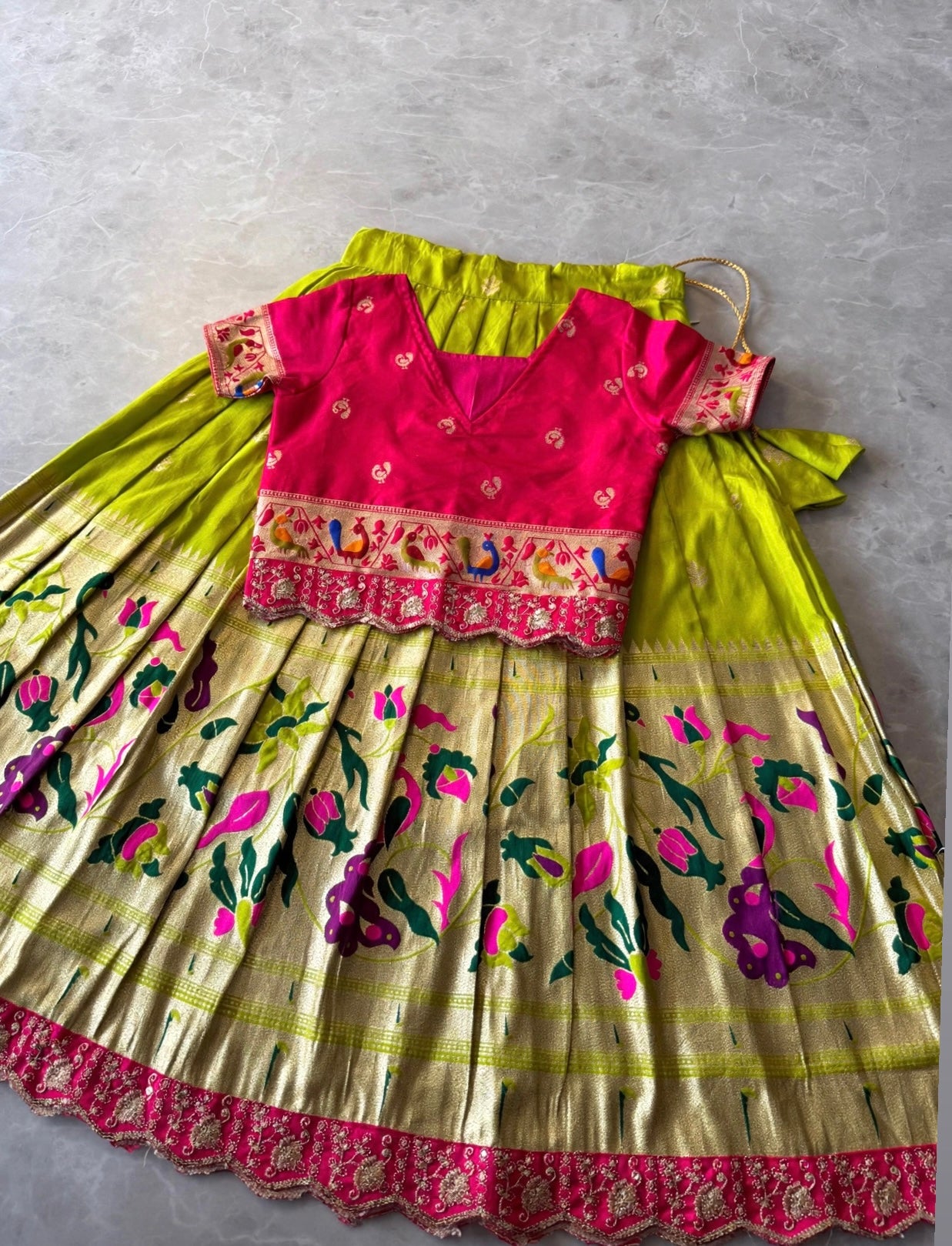 Kids banaras paithani fully stitched lehanga set (1-16 years )
