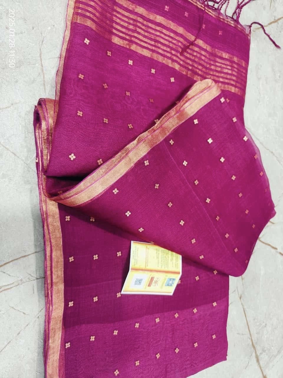 Handloom pure muslin silk sarees with sequins weaving