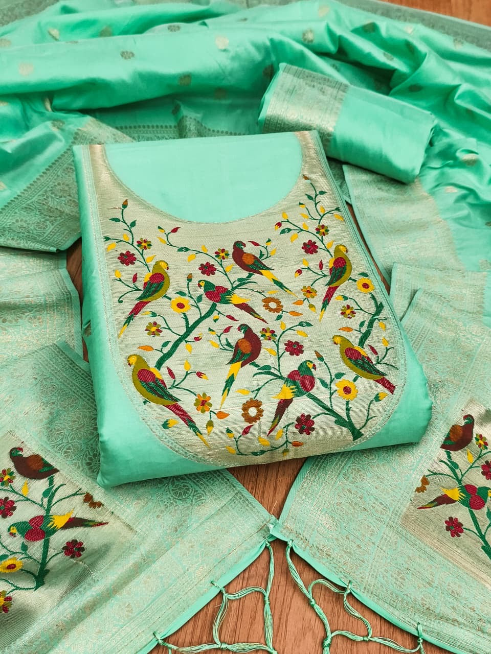 Fancy paithani 3 piece unstitched dress materials