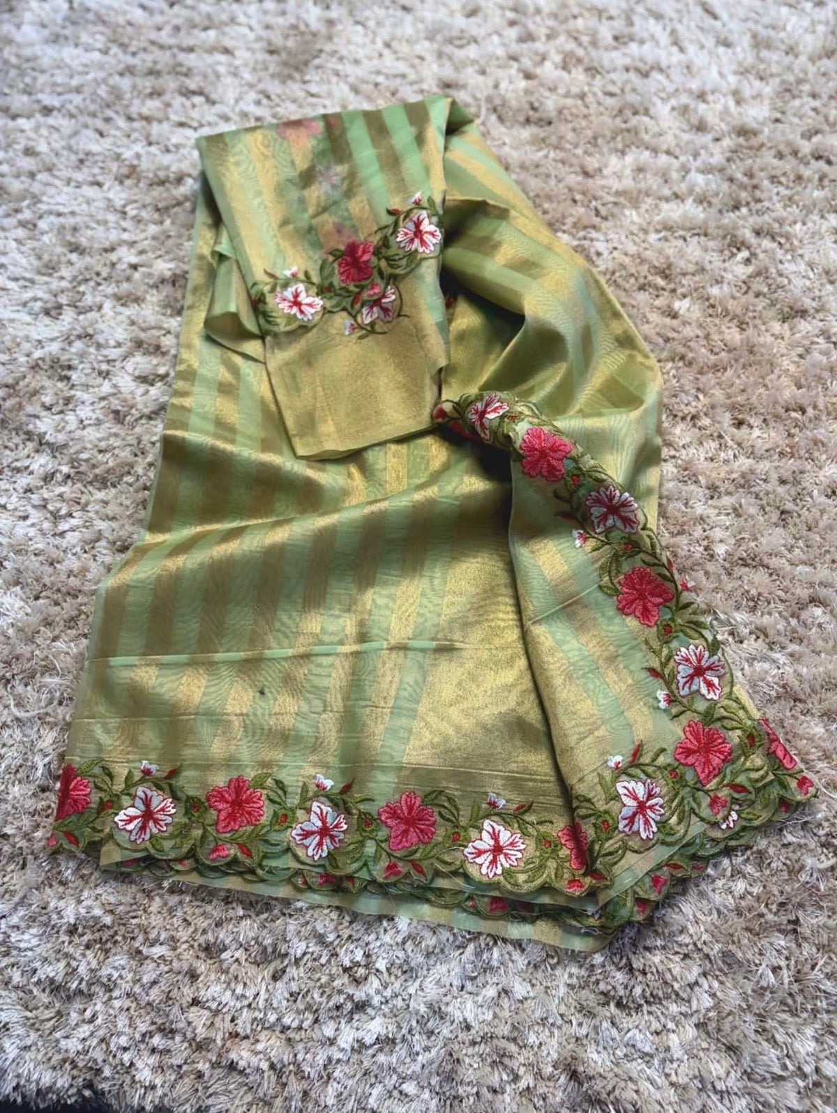 Banaras stripes sarees with scalloped embroidery