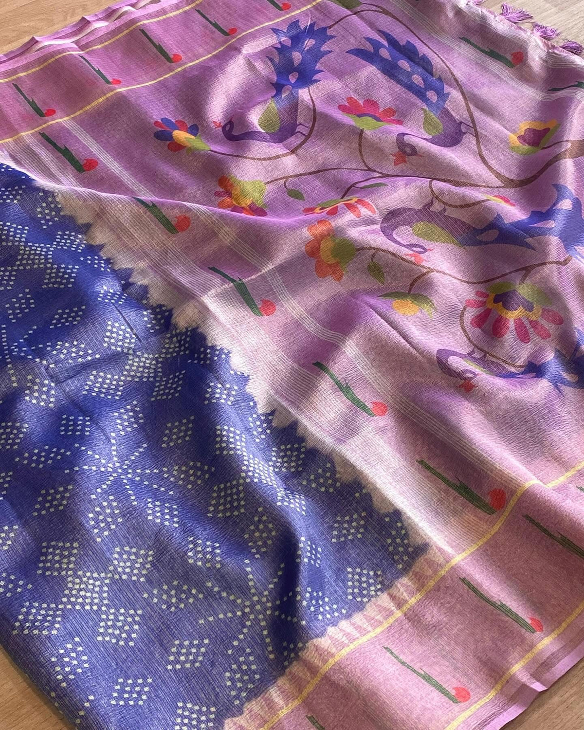 Kota bandini sarees with paithani border pallu and blouse