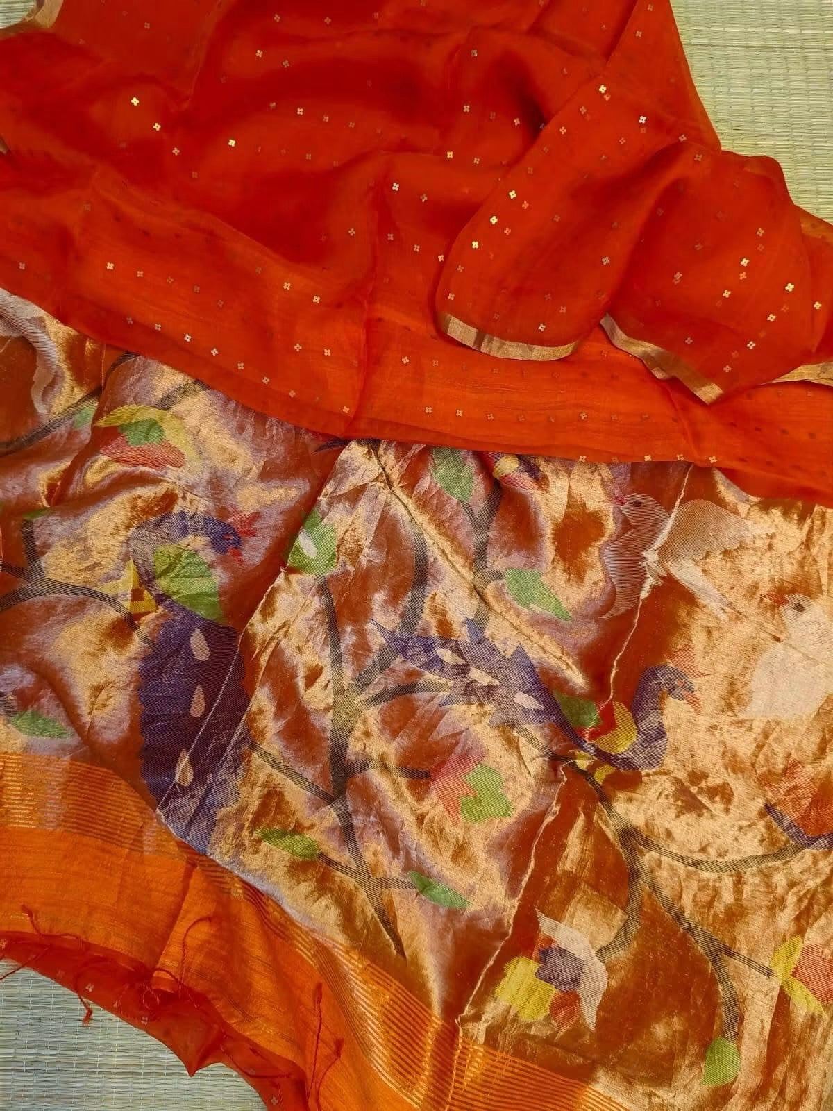 Handloom pure muslin jamdani silk sarees with paithani weaving pallu