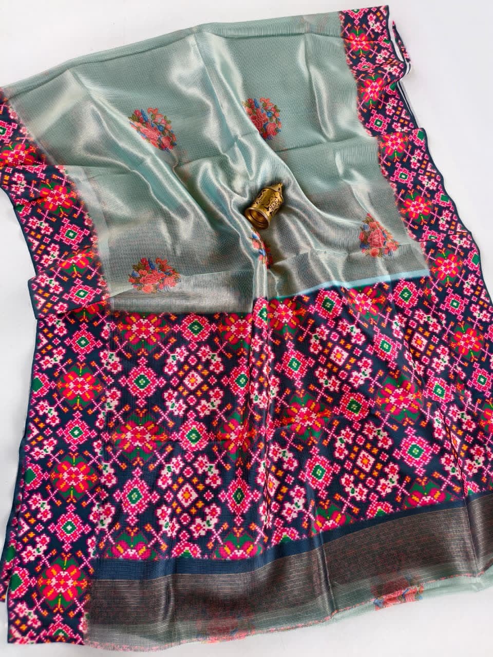 Exclusive tissue silk sarees with patola borders pallu and blouse