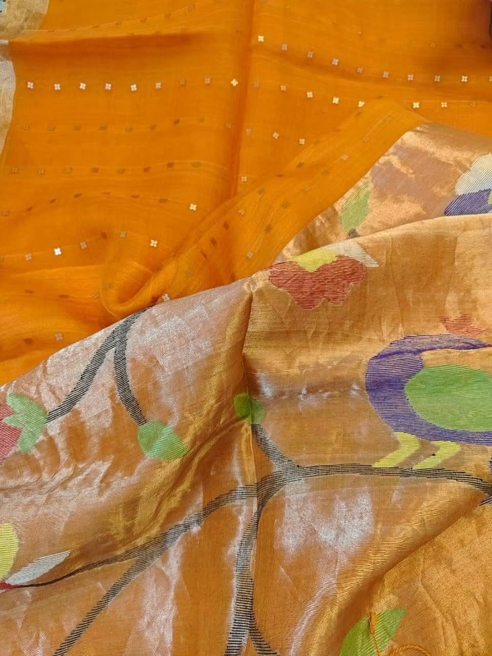 Handloom pure muslin jamdani silk sarees with paithani weaving pallu