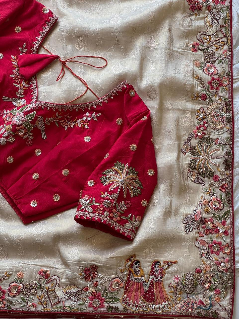 Designed munga silk sarees with intricate embroidery and fully stitched blouse