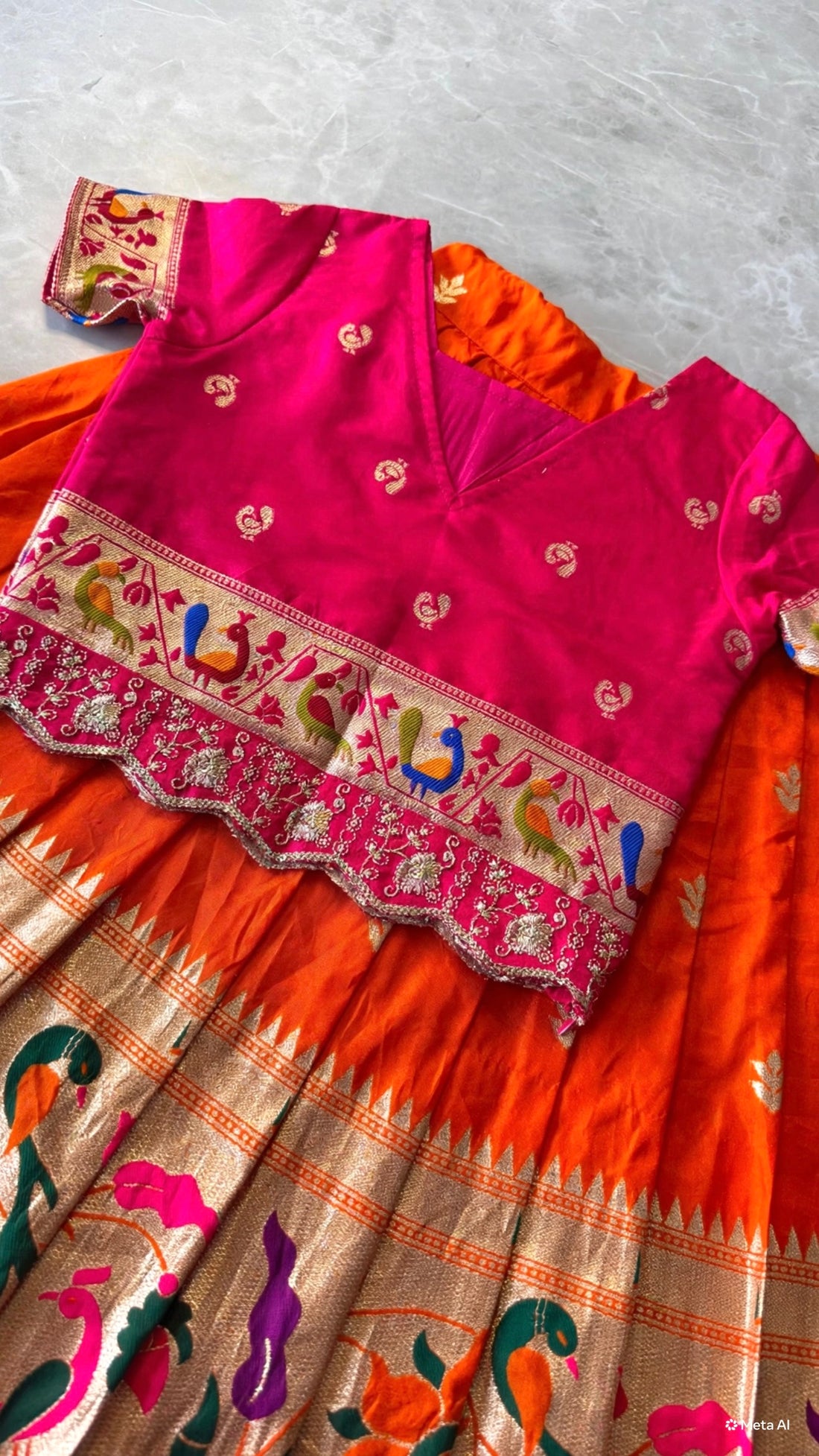 Kids banaras paithani fully stitched lehanga set (1-16 years )