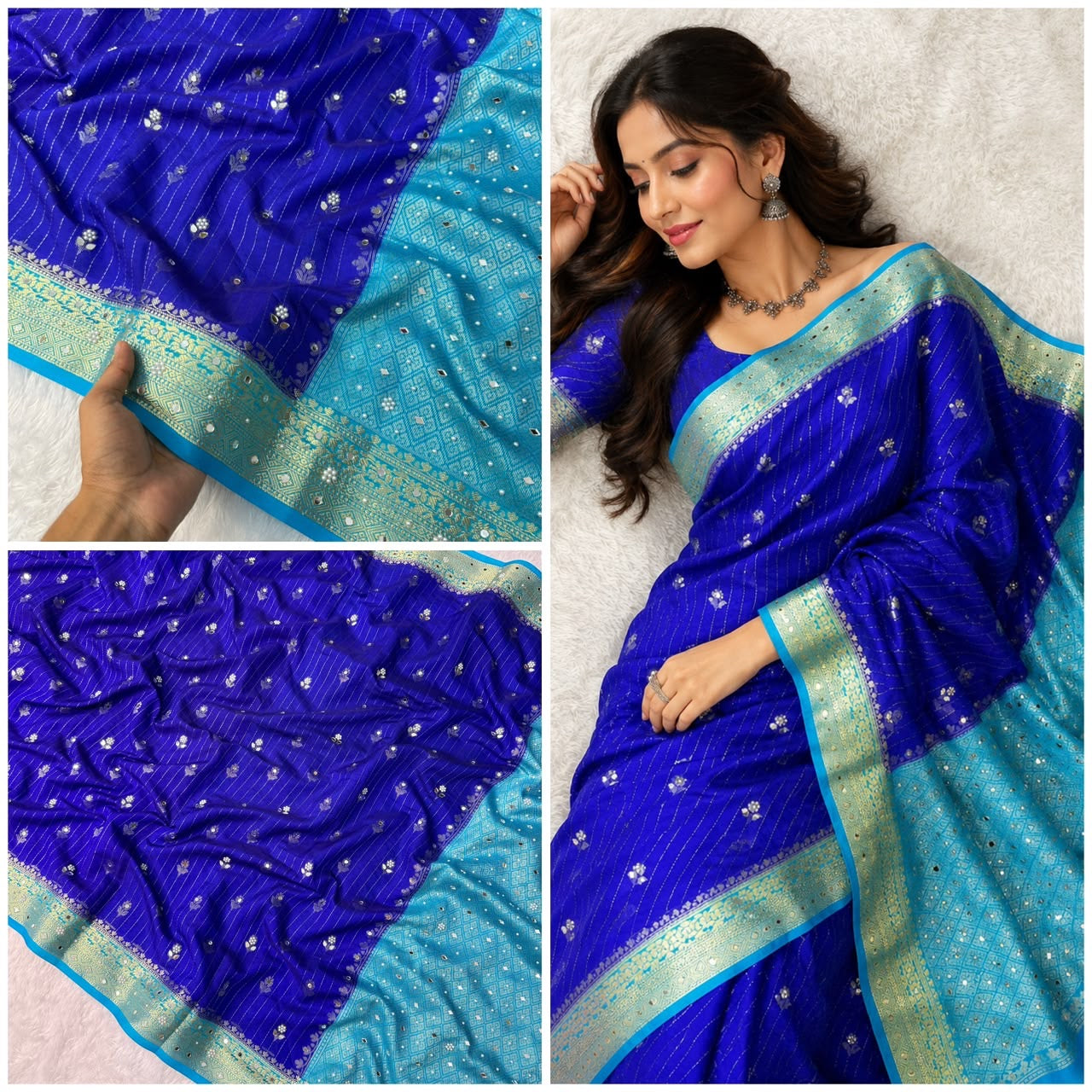 Vintage banaras soft silk sarees with pearl and mirrors designing