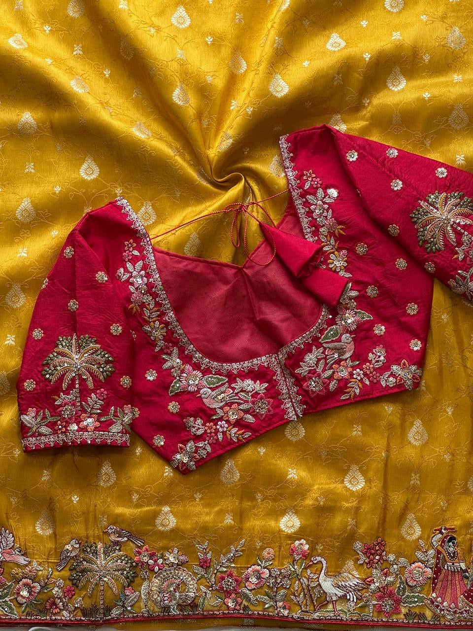 Designed munga silk sarees with intricate embroidery and fully stitched blouse