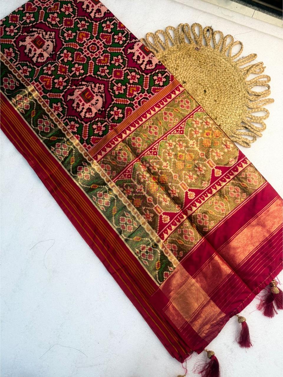 Semi fancy patan patola silk sarees with tissue pallu and borders