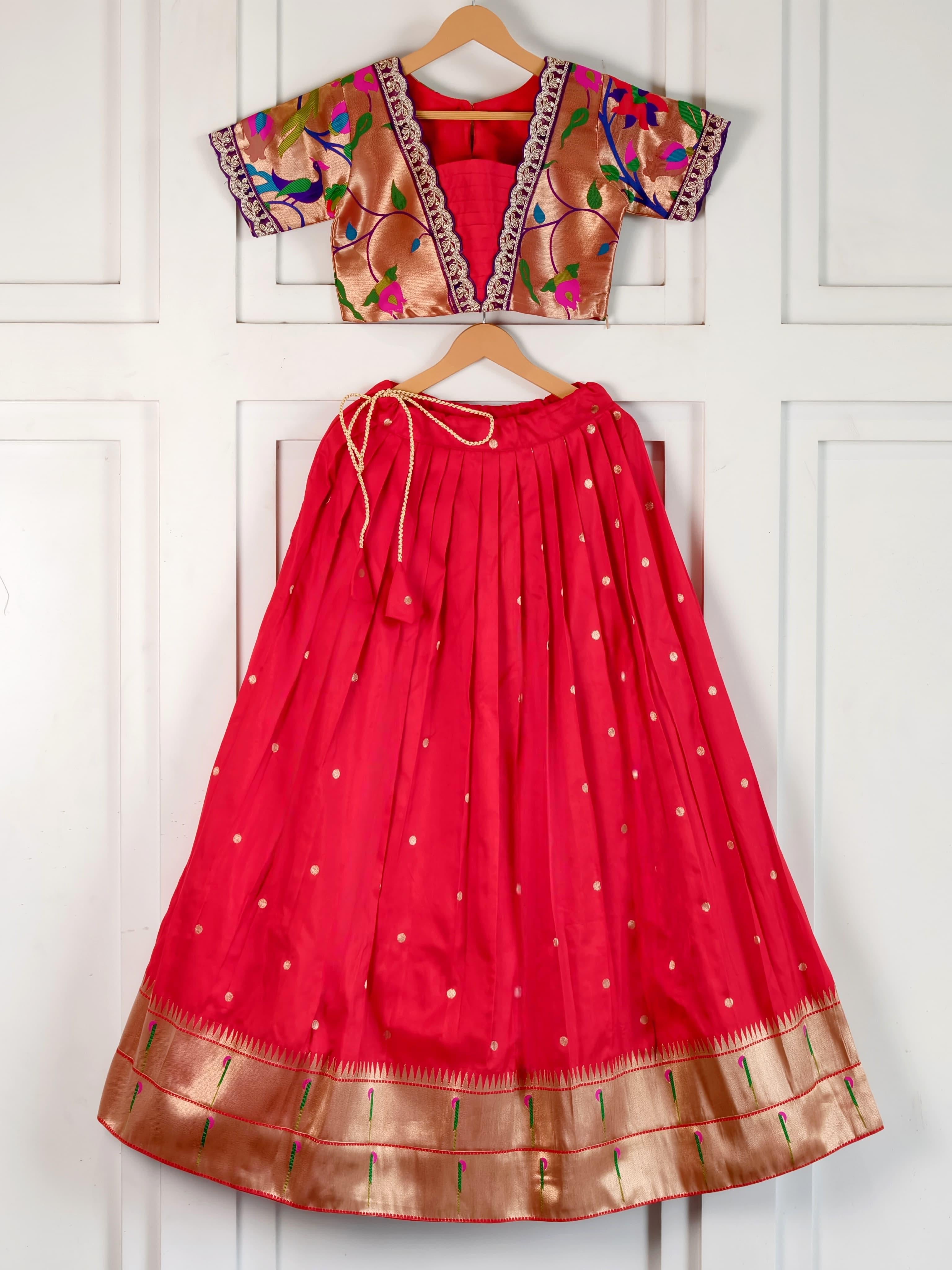 Banaras paithani kids lehanga with croptop (1-15 years )