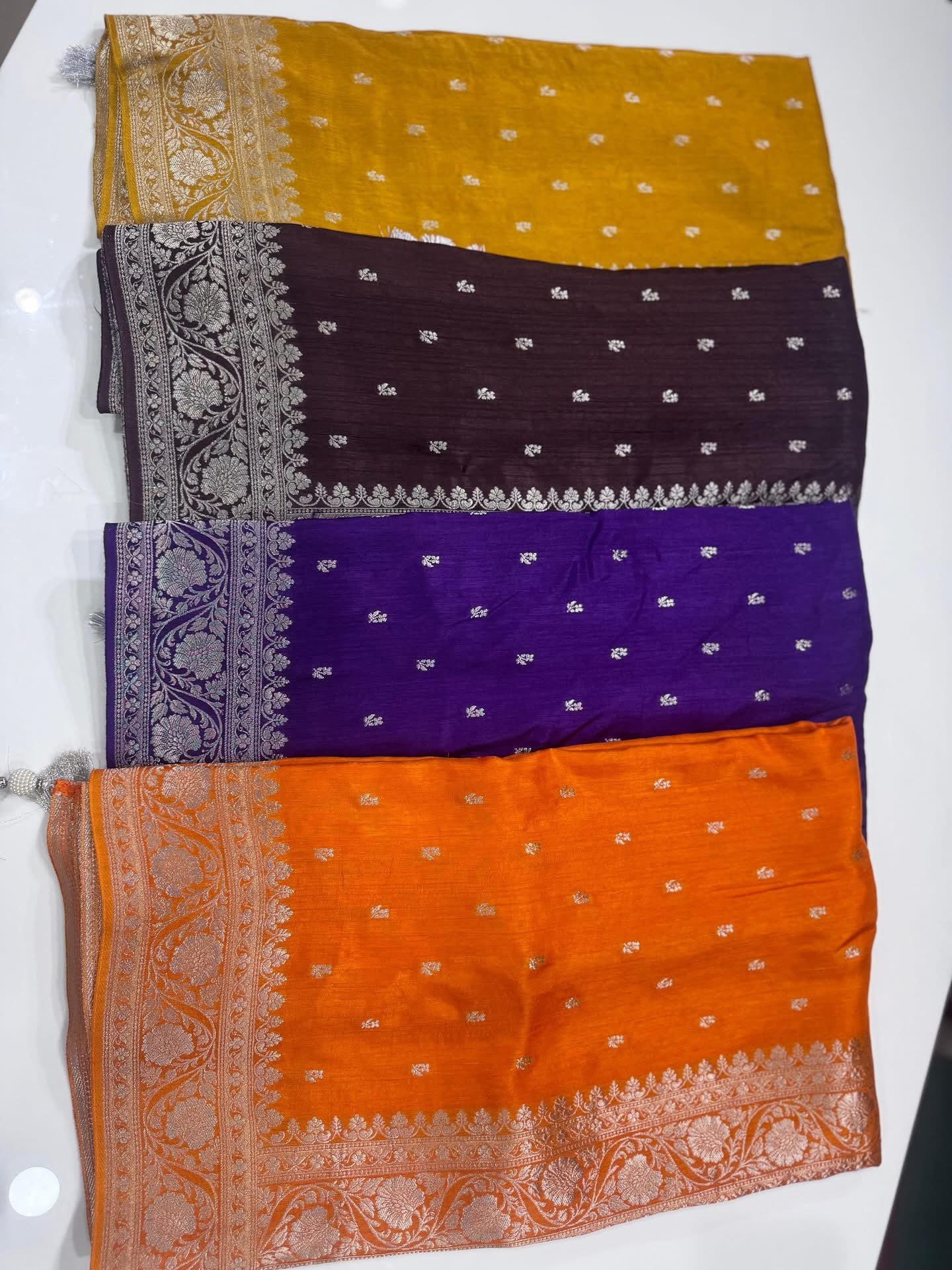 Banaras tussar silk sarees with allover weaving and unstitched blouse