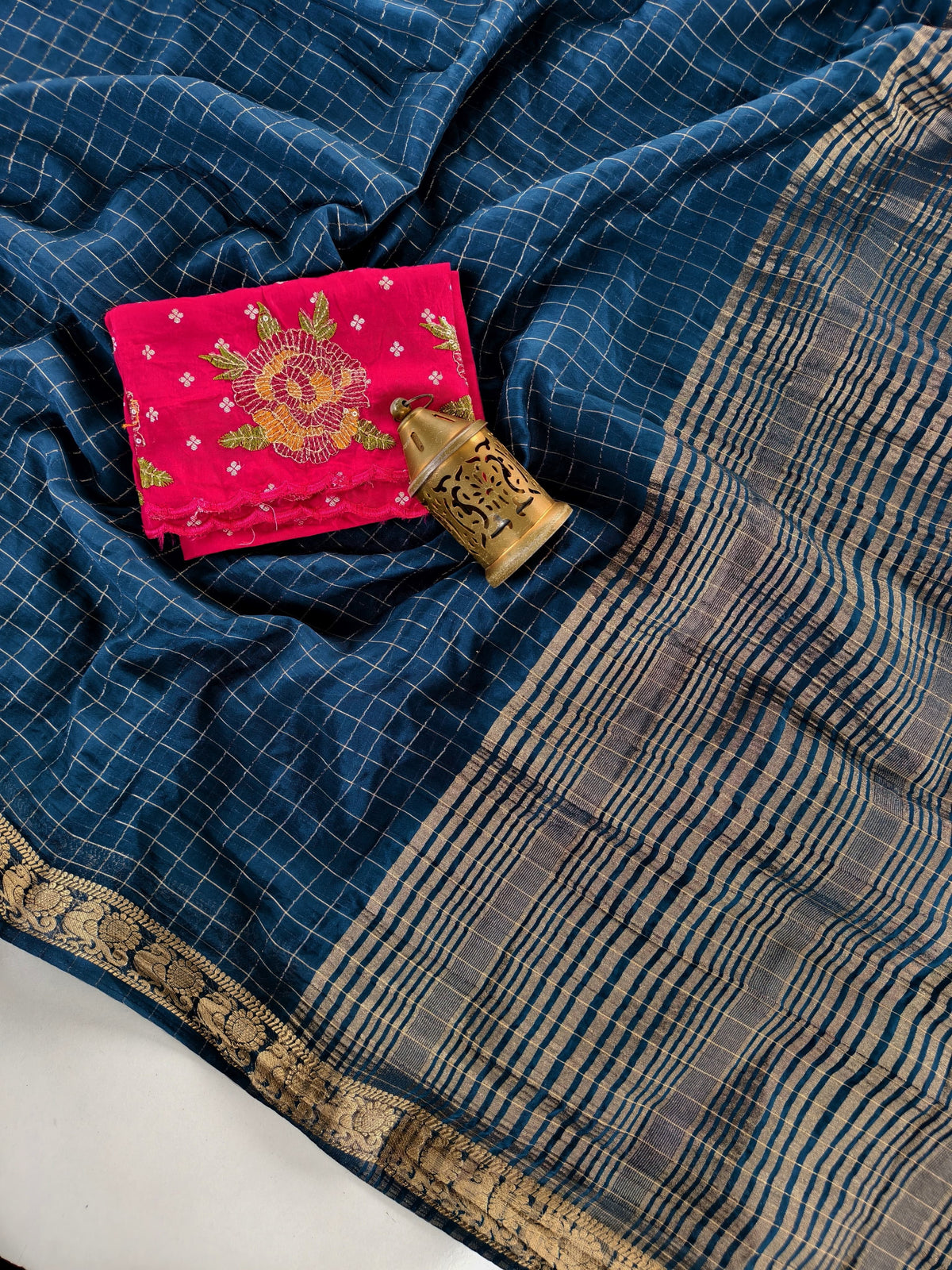 Vintage banaras checkered sarees with rich video borders pallu and blouse