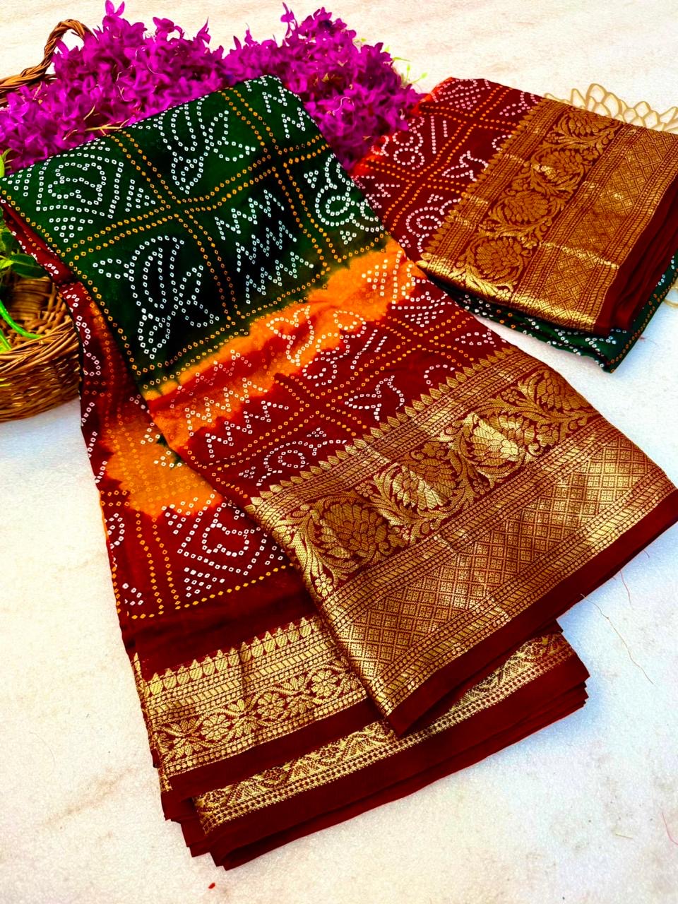 Banaras bandini soft silk saree with rich weaving borders and blouse