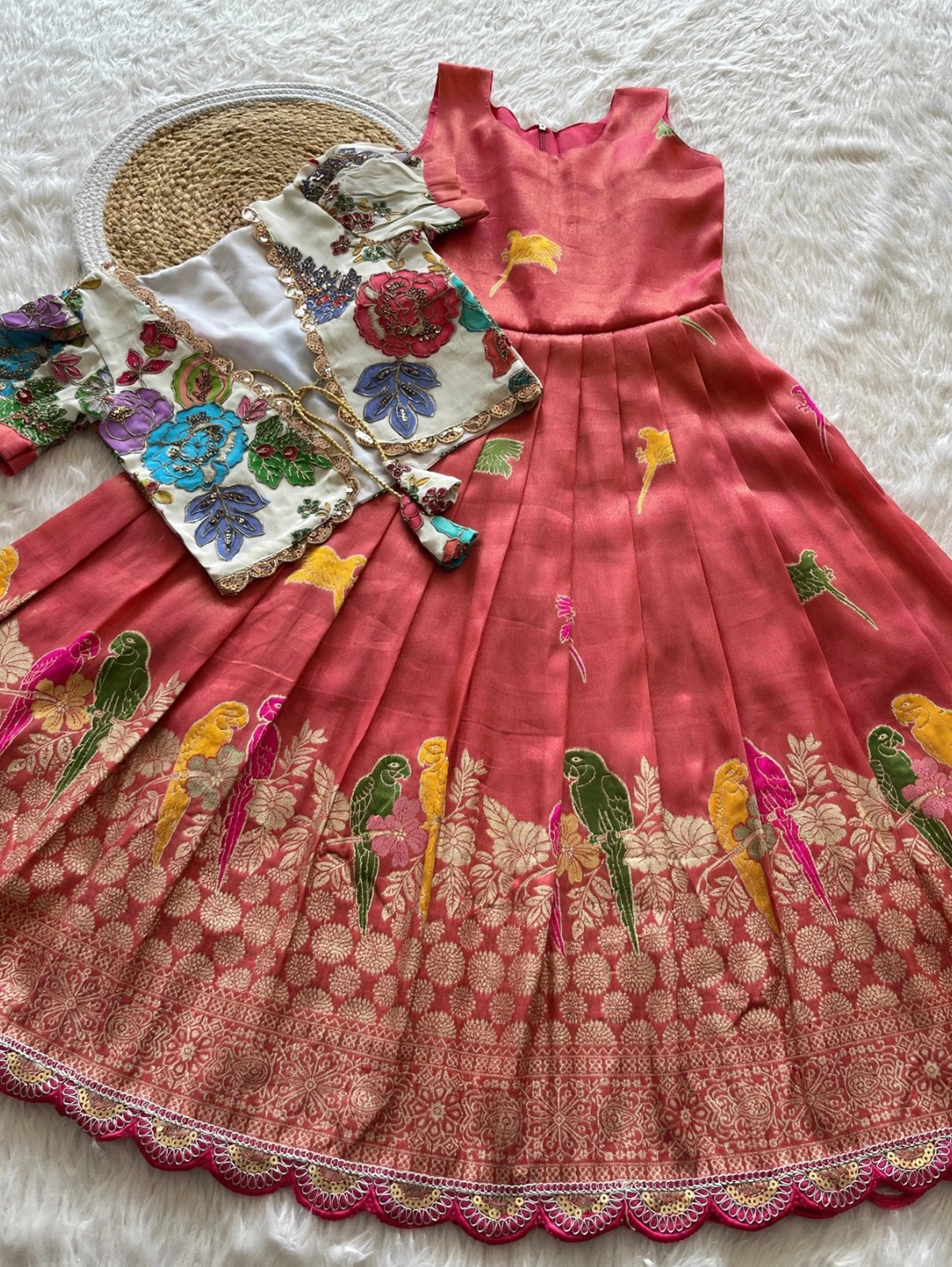 Banaras tissue silk dresses with meenakari weaving and jacket (1-17 years )