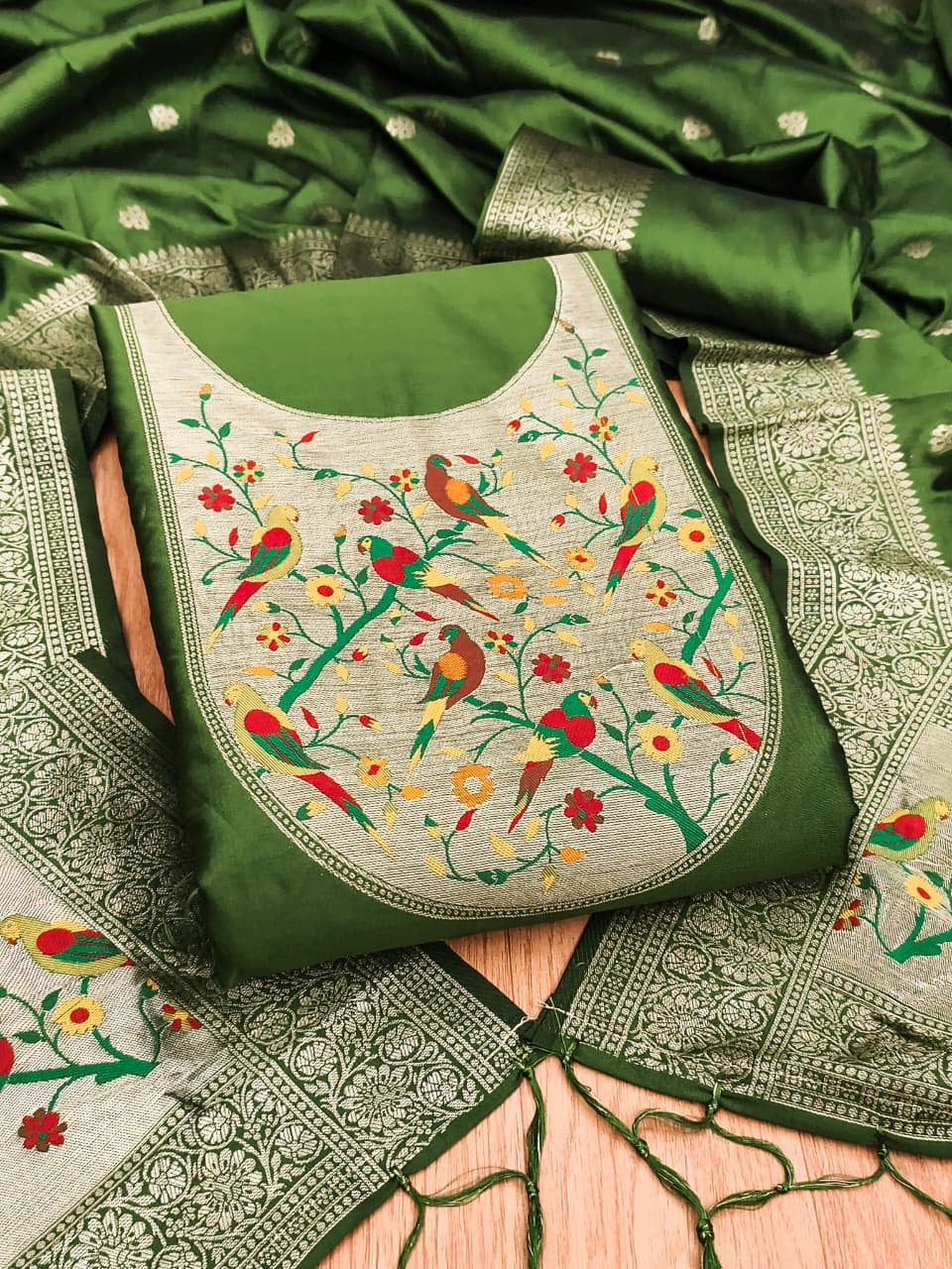Fancy paithani 3 piece unstitched dress materials