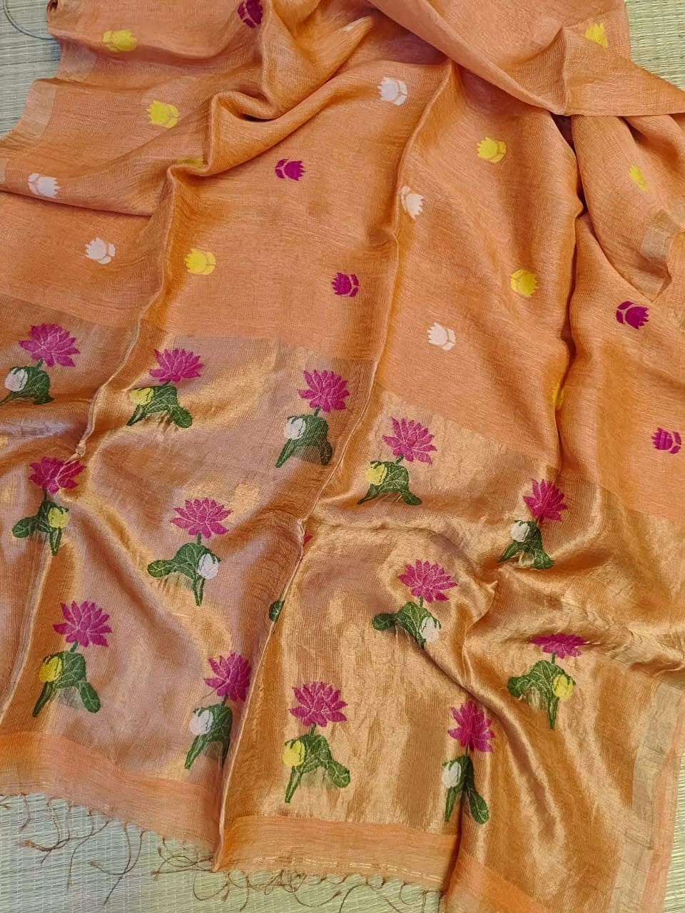 Handloom pure jamdani silk sarees with meenakari weaving