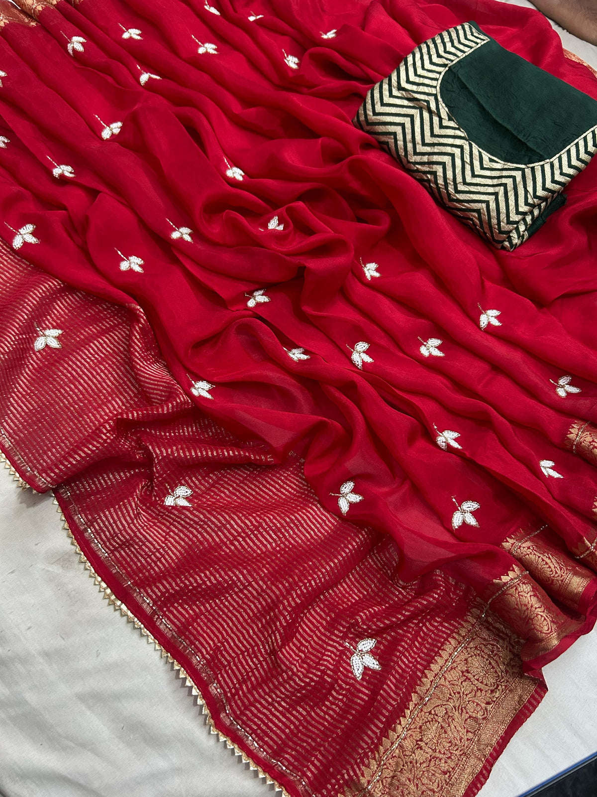 Banaras crepe silk sarees with handwork and rich blouse