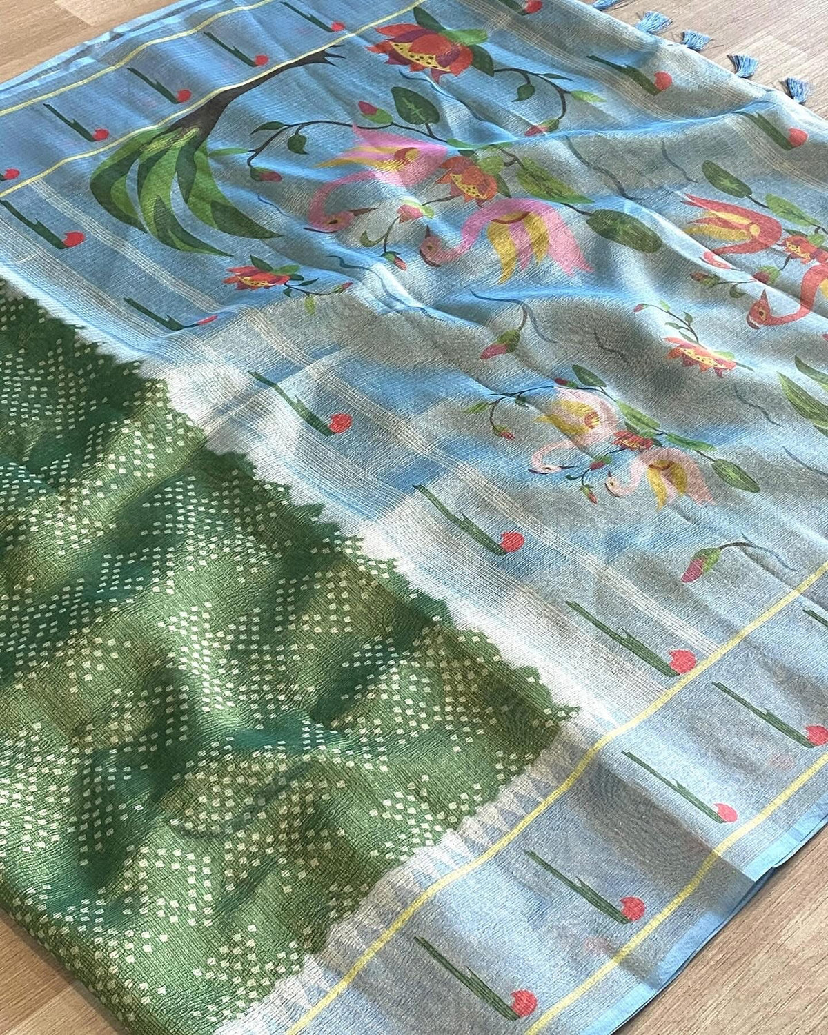 Kota bandini sarees with paithani border pallu and blouse