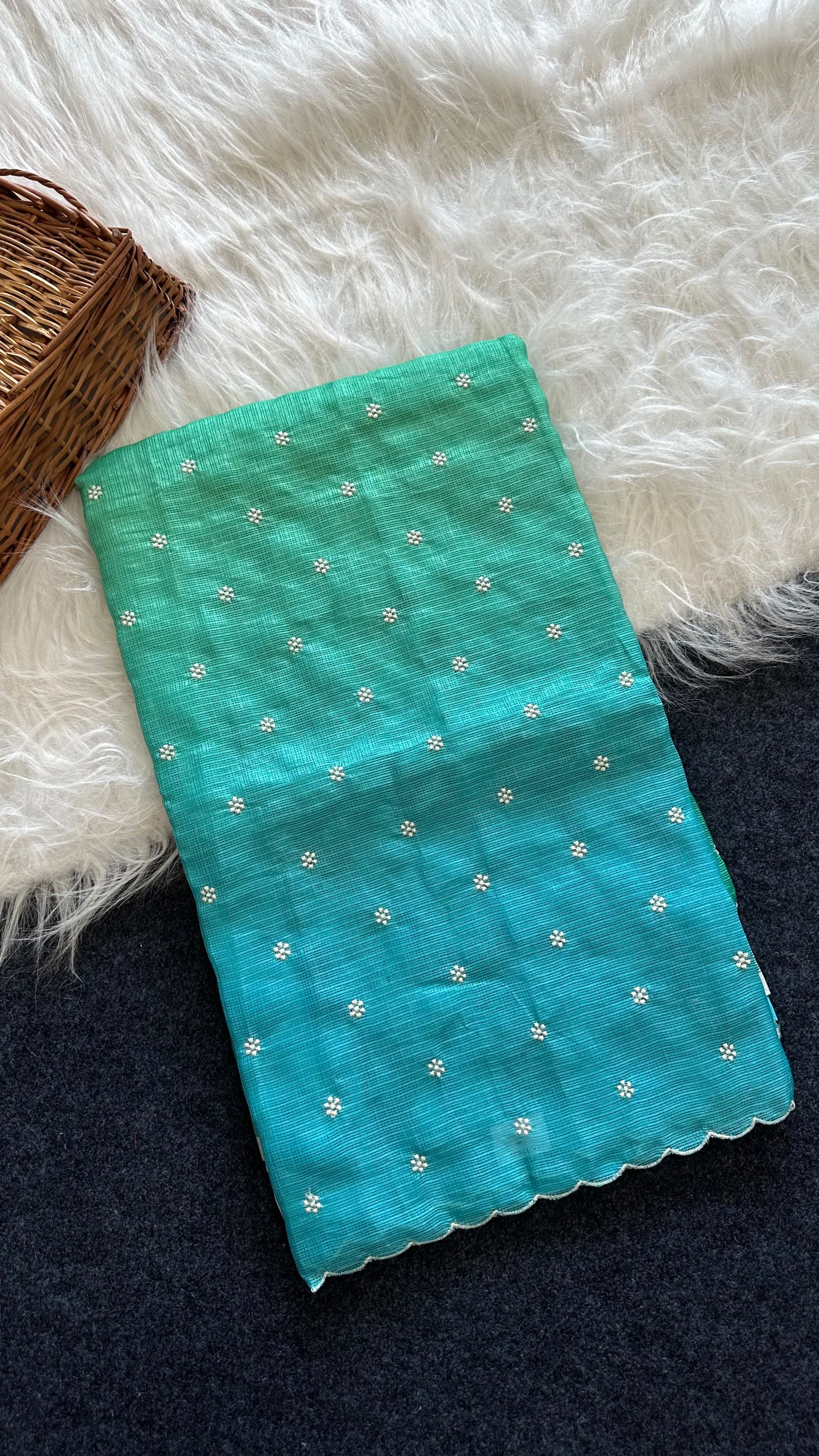 Shaded kota sarees with embroidery allover saree and blouse