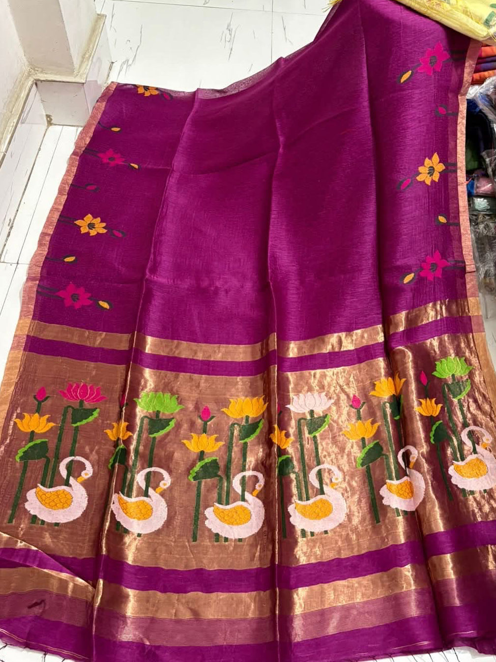 Handloom pure linen silk jamdani sarees