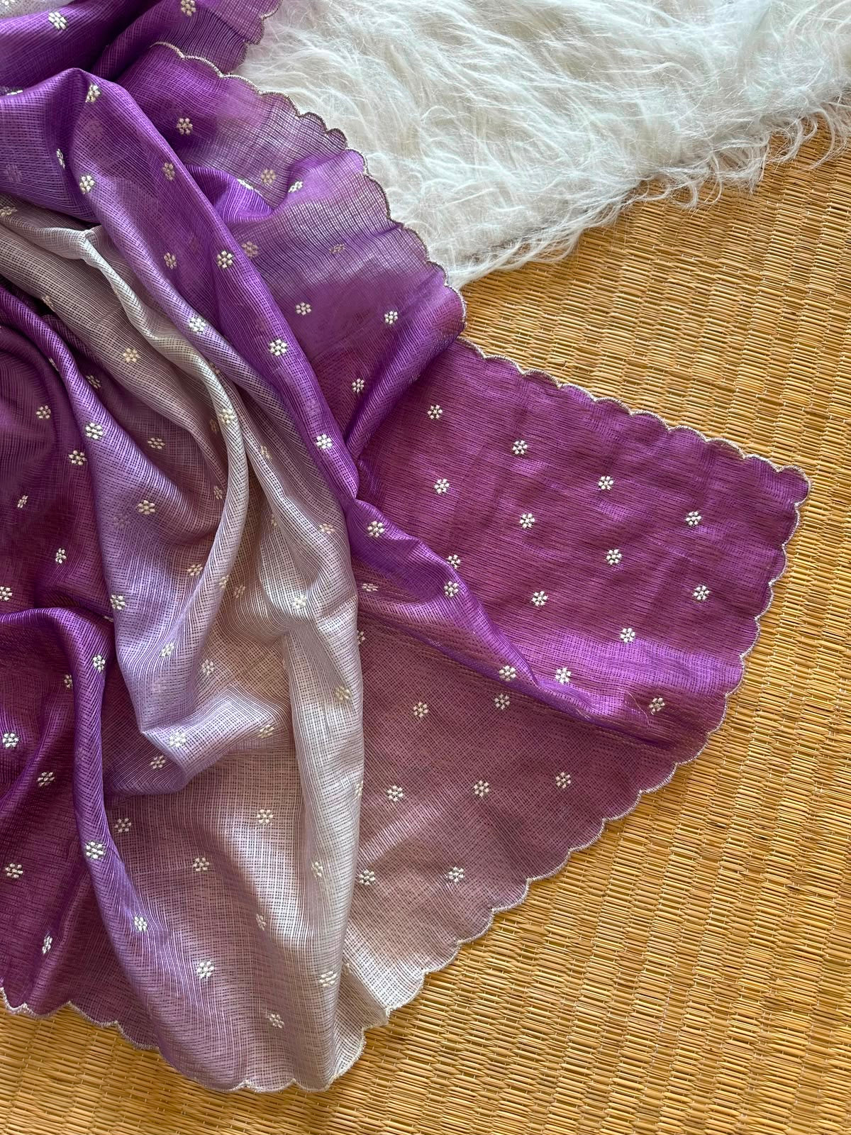 Shaded kota sarees with floral blouse scalloped borders
