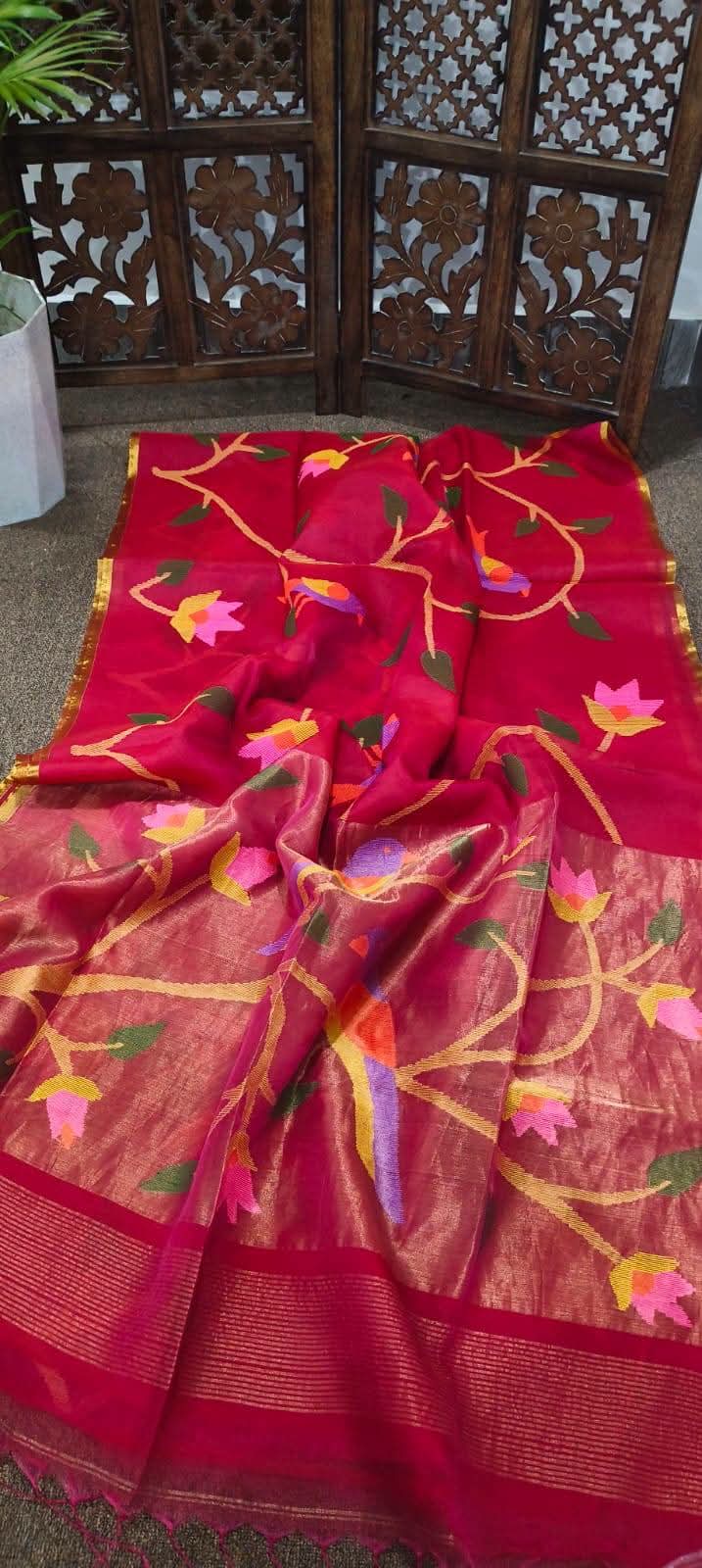 Pure muslin jamdani silk sarees with allover weaving paithani pallu