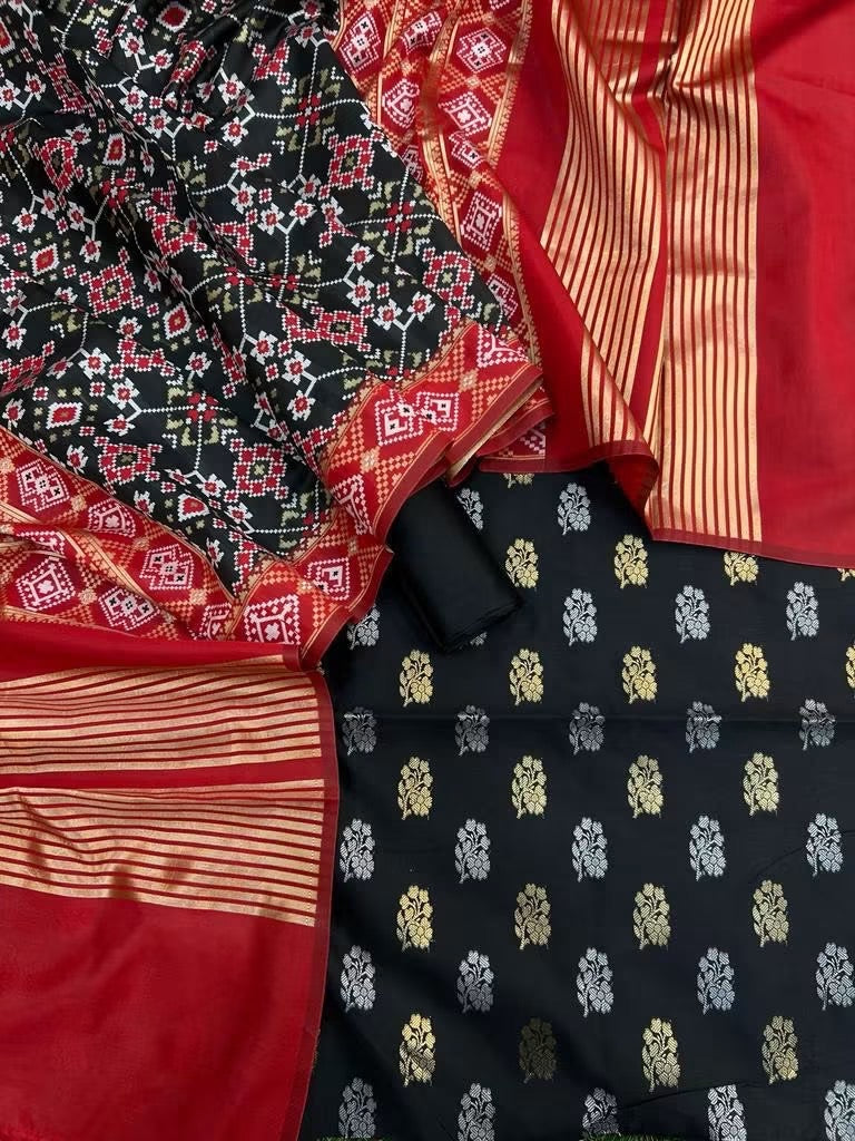 Banaras soft silk 3 piece dress materials with patola duppata (2.5 meter each )