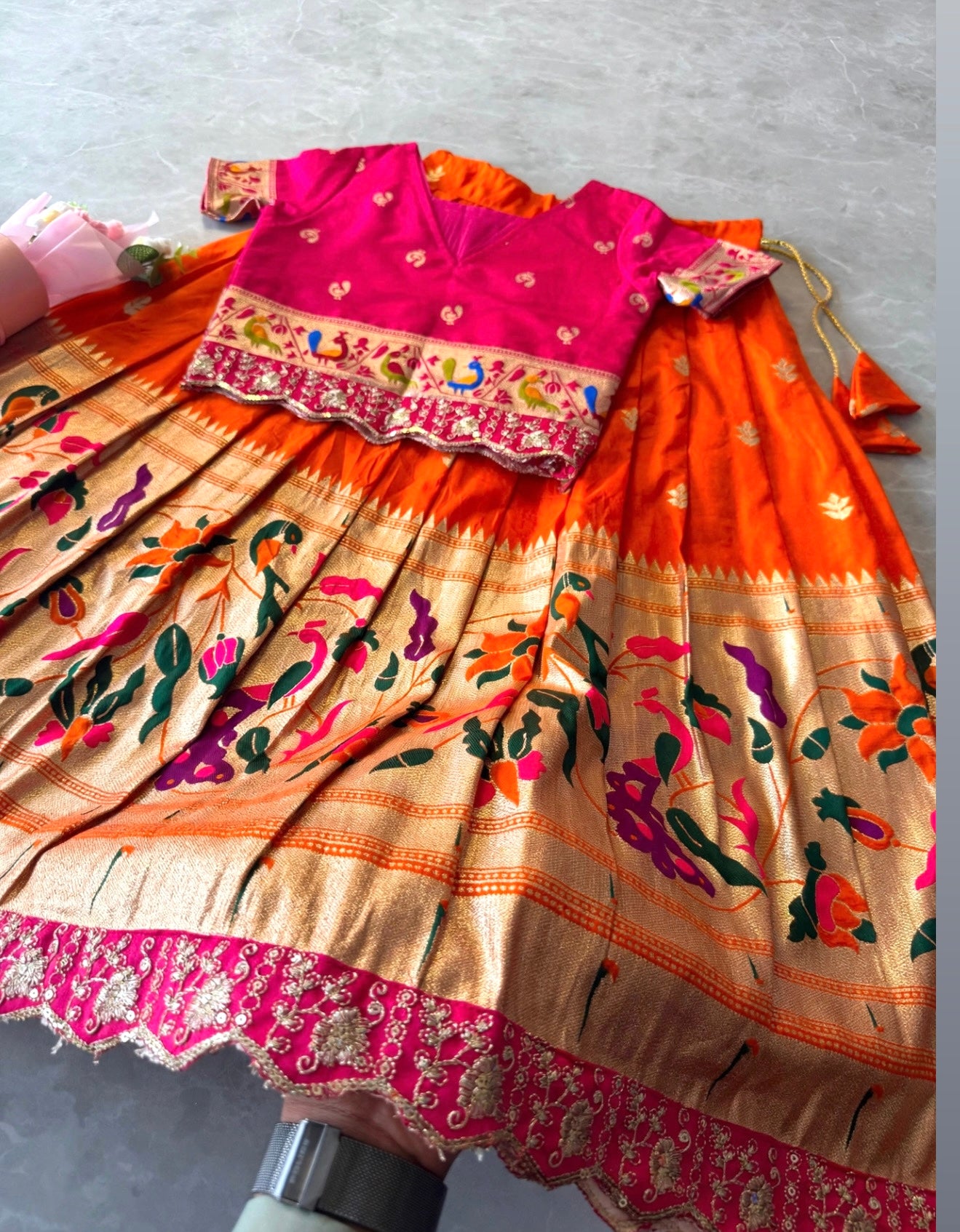 Kids banaras paithani fully stitched lehanga set (1-16 years )