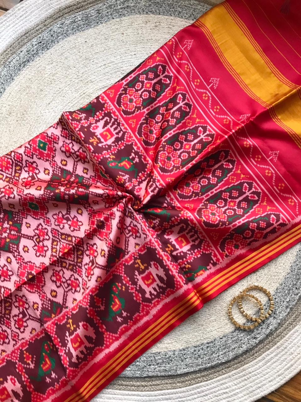 Fancy patan patola silk sarees unstitched blouse