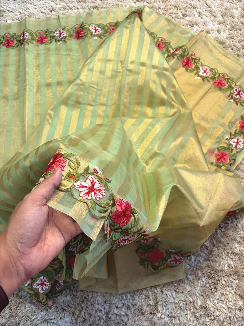 Banaras stripes sarees with scalloped embroidery