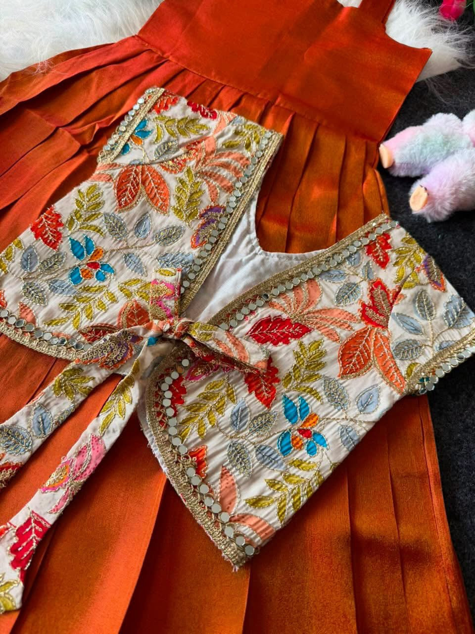 Kids fully stitched tissue silk dresses with designer jacket  (1-16 years )
