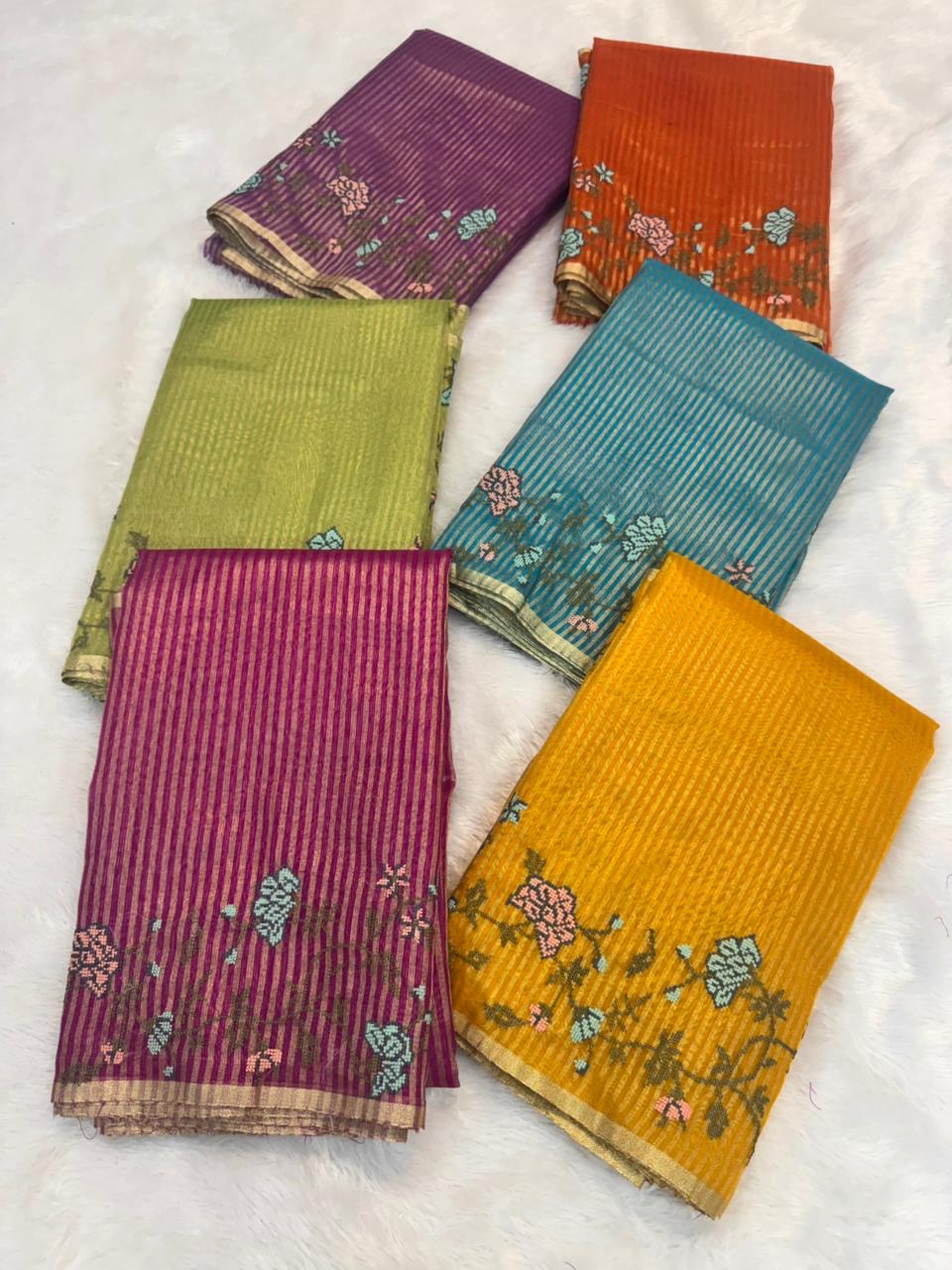 Banaras stripes sarees with intricate petit point work
