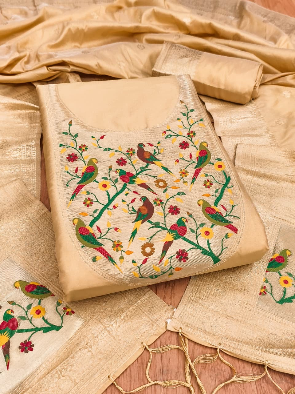 Fancy paithani 3 piece unstitched dress materials