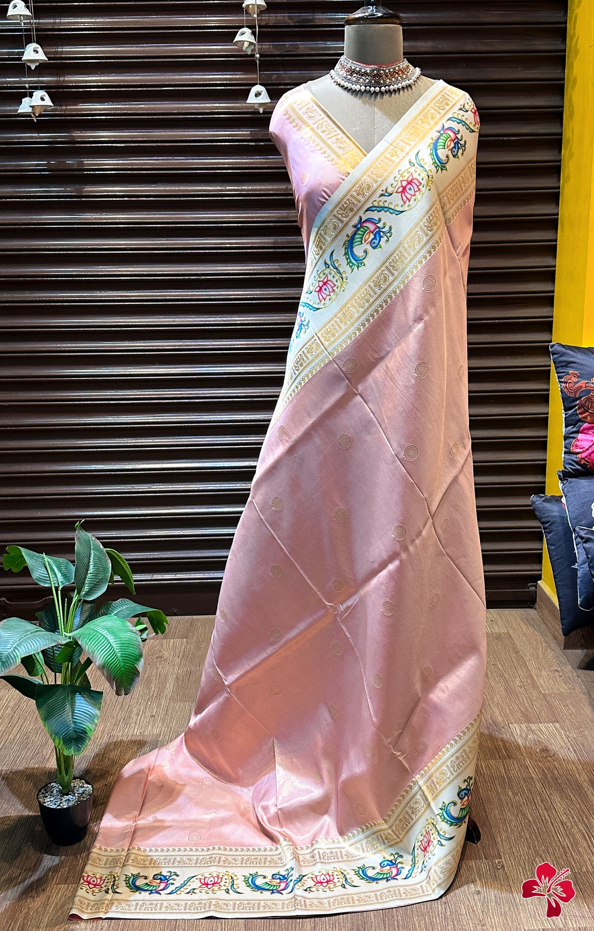 Fancy semi kanjeevaram silk saree with tanjore print