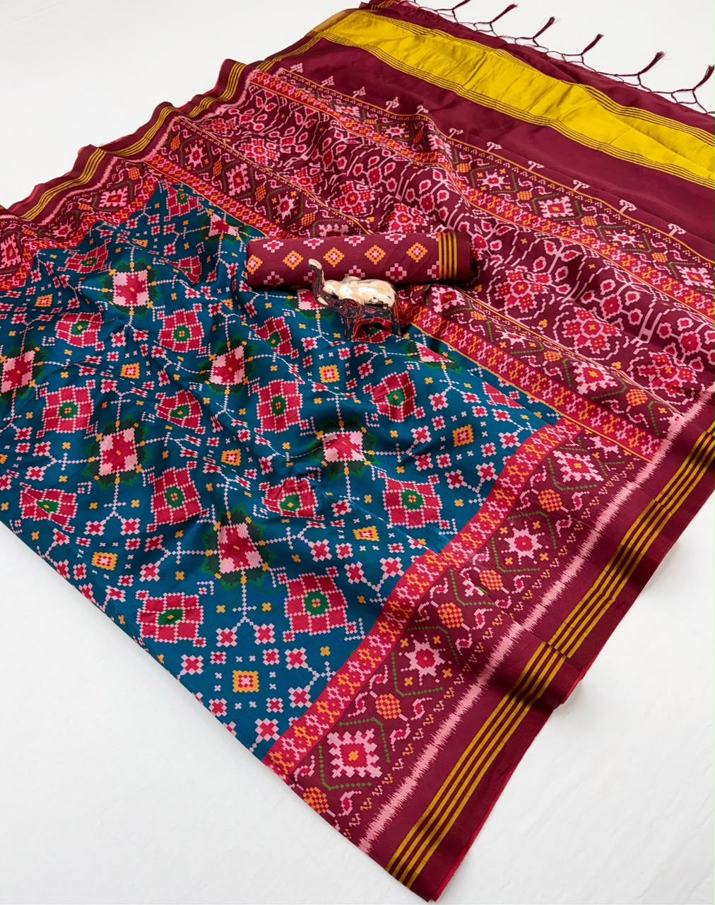 Fancy patan patola printed ikkat silk sarees