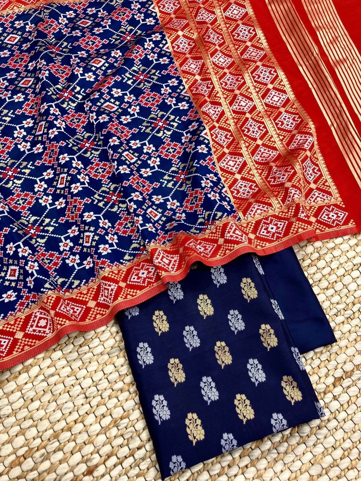 Banaras soft silk 3 piece dress materials with patola duppata (2.5 meter each )