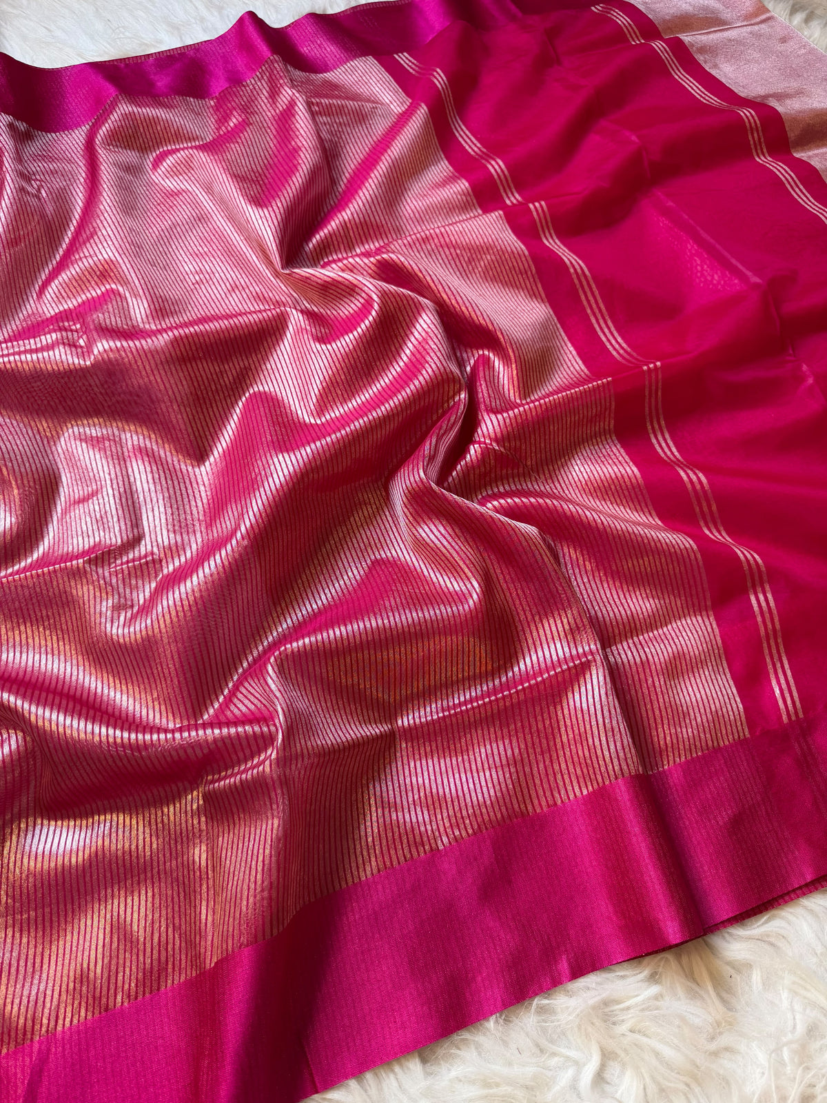Shilpa shetty inspired banaras tissue stripes soft silk sarees